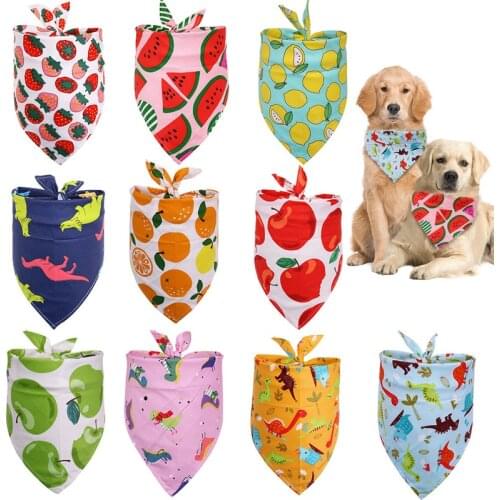 Dog Bandana Scarf Cat Bibs Fruit Print Pineapple Banana Pear Pattern Cotton Plaid Washable Dog Bandana Dog Accessories