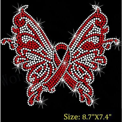 Free Shipping Butterfly Breast ANY Cancer Ribbon Hotfix Iron On Rhinestone Shirt Transfer DIY