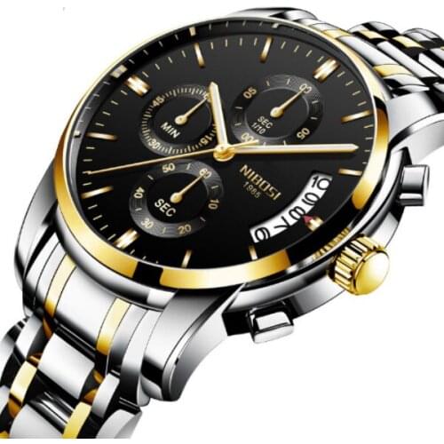 New Watches Men Luxury Brand NIBOSI Chronograph Men Sports Watches Waterproof Full Steel Quartz Mens Watch Relogio Masculino