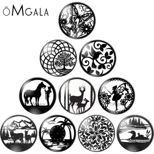 Black Butterfly Bird Horse Pattern 10pcs 12mm/14mm/16mm/18mm/20mm/25mm Round photo glass cabochon demo flat back Making findings