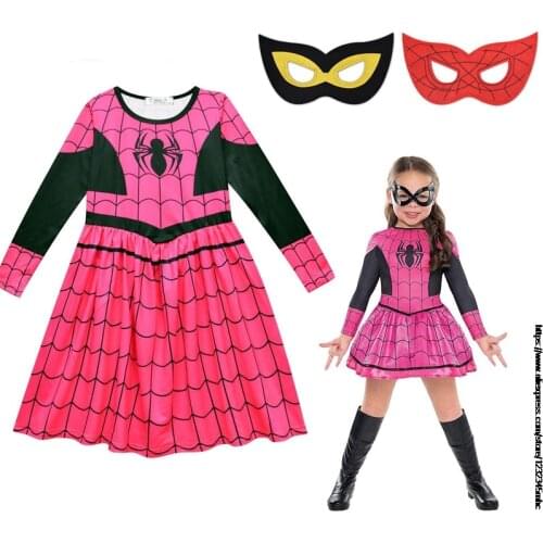 Disney Spiderman Princess Kids Dress Girls Dress Winter Long Sleeve Children Clothing Tutu Sleeve Kids Party Dresses + Eye Mask