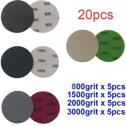 20pcs 3 Inch Hook&Loop Wet/Dry Sanding Discs 800 1500 2000 3000 Grit Sandpaper For Polishing Wheel Cleaning Tools