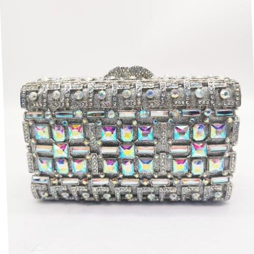 Designer AB Silver Shoulder Chain Diamond Clutches Luxury Rhinestone Crystal Ladies Evening Party Prom Purse For Women Phone Bag