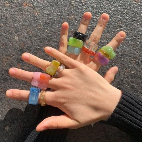 Dvacaman 2021 New Colorful Transparent Resin Acrylic Ring For Women Fashion Geometric Square Round Irregular Rings Jewelry Party