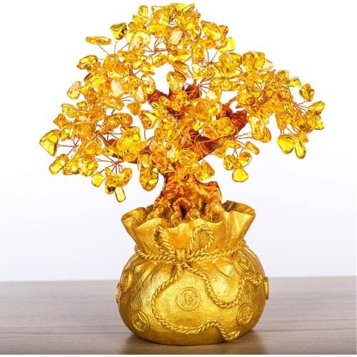 Crystal Money Tree Wealth Good Luck Feng Shui Lucky Tree Tabletop Decor Art crystal plant indoor gift stone decorations dragon