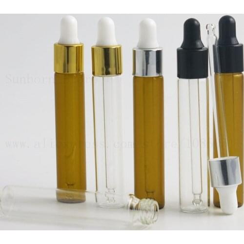 24PCS 10ml Empty Clear Amber Refillable Glass Essential Oil Dropper Bottle Vial 1/3oz Brown Transparent pipette dropper bottles