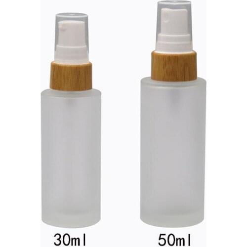 30ml Lotion Bottle 50ml Spray Bottle 10pcs/lot Translucent Frosting Glass Bottle with Bamboo Pump Head