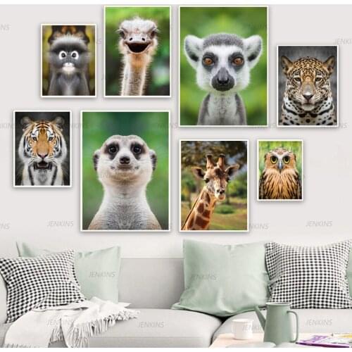 Canvas Painting Tiger Nordic Giraffe Ostrich Owl Animals Leopard Wall Art Posters and Prints Wall Pictures for Living Room Decor