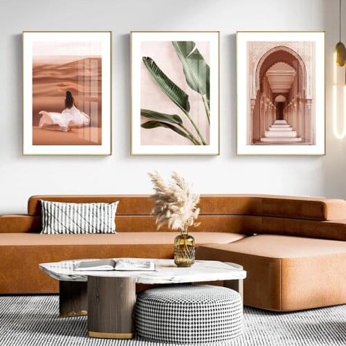 Islamic Wall Art Gate Desert Poster Landscape Green Leaf Balloon Canvas Painting Nordic Print Living Room Decoration Picture