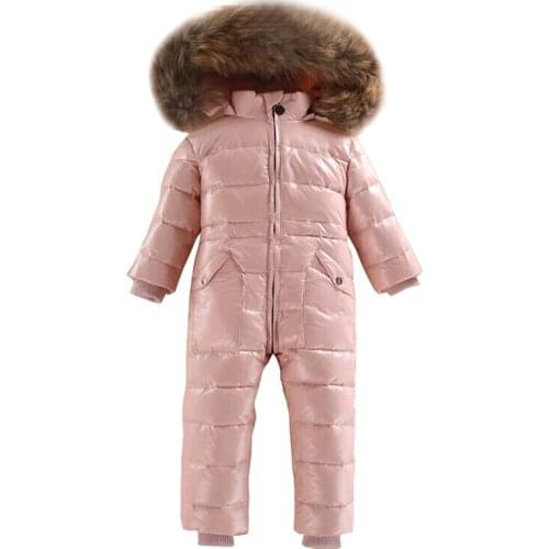 Witner Baby Girl Romper Real Fur Collar Boy Jumpsuit Waterproof Children Clothes Unisex White Duck Down Kids Onsies Snow Suits