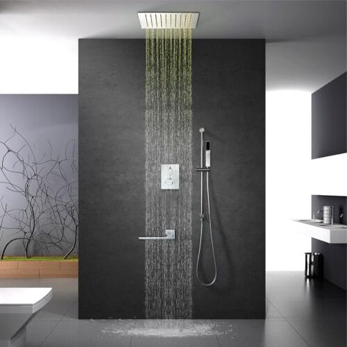 12 Inch Square Ceiling Embedded LED Shower Head Set Remote Control 64 Color With Hand Shower Set and body Jets
