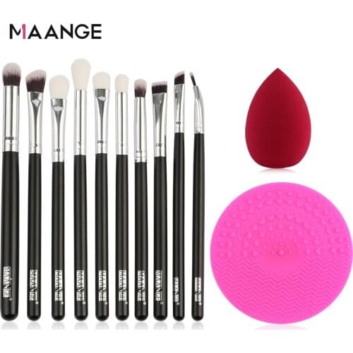 MAANGE 10Pcs Makeup Brushes Set with Sponge and Brush Cleaner Pad Eye shadow Blending Makeup Brush Tool Kit Synthetic hair