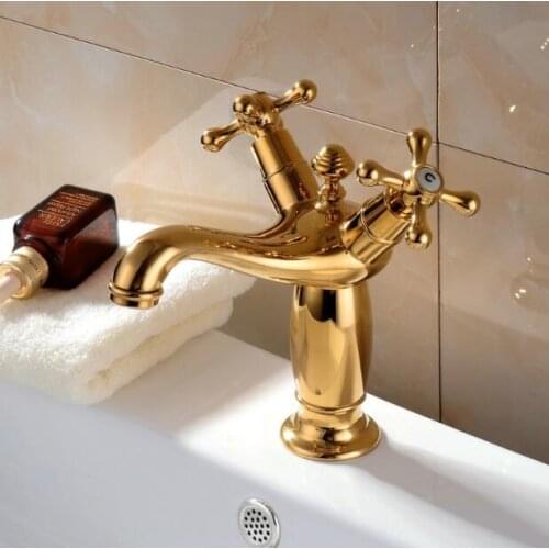 Vidric fashion brass gold finish bathroom hot and cold basin faucet sink faucet with cross handle