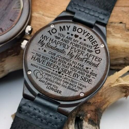 To My Boyfriend - For Husband Or Boyfriend Engraved Wooden Watch Luxury Men Watches Birthday Holiday Anniversary Gifts