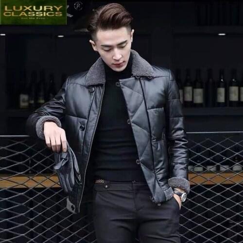 Streetwear Winter Autumn 100% Real Leather Jacket Men Moto Biker Natural Sheepskin Coat Mens Genuine Leather Jackets TE88