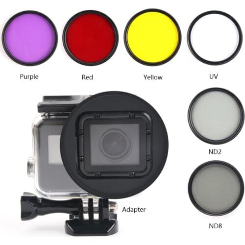 6 in 1 58mm Filters for GoPro Hero 7 6 5 Black Waterproof Case Diving UV CPL Red Purple Filter for Go Pro 7 Accessory Set
