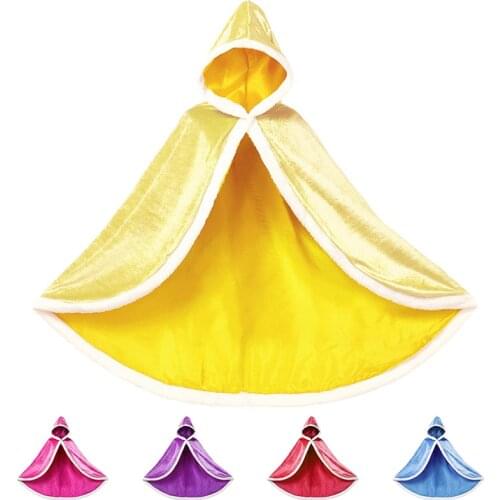 Girls Princess Cloak Faux Velvet Cape Halloween Costume Cosplay Cartoon Princess Belle Elza Sofia Kids Warm Fancy Capes Coat