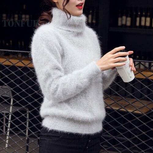 2021 New Knitted Womens Real Mink Cashmere Pullovers Turtleneck Natural Pure Mink Cashmere Sweaters Female Tops FP962