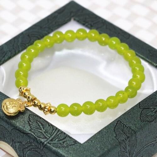 New Arrival 6mm Natural Stone Olive Green Chalcedony Jades Round Beads Women Wrap Strand Bracelet Fashion Jewelry 7.5inch B1964