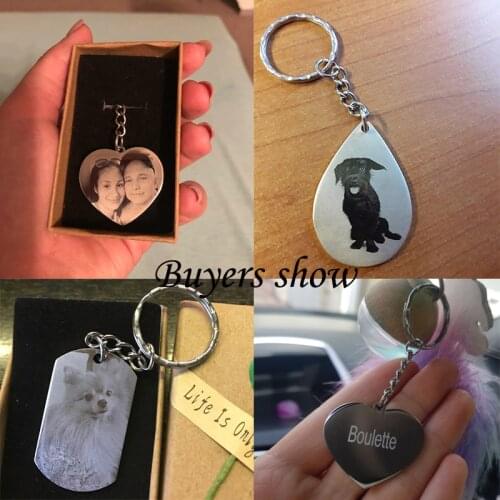 Personalized Stainless Steel Dog Tag Heart Sheap Keychain Silver Color Engrave Name Picture Animal Keyring Private Custom Brelok