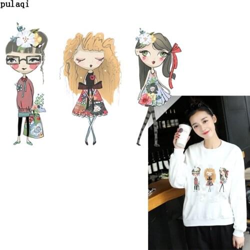 Pulaqi Fashion Girls Patches Ironing Sticker Heat Transfers Vinyl Thermal Iron on Transfer for Clothes Kid Clothes Decor Badges