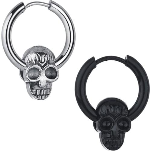 2 Colors New Vintage Skull Hoop Earrings for Women Goth Men Party Jewelry Punk Piercing Stainless Steel Earrings Gift