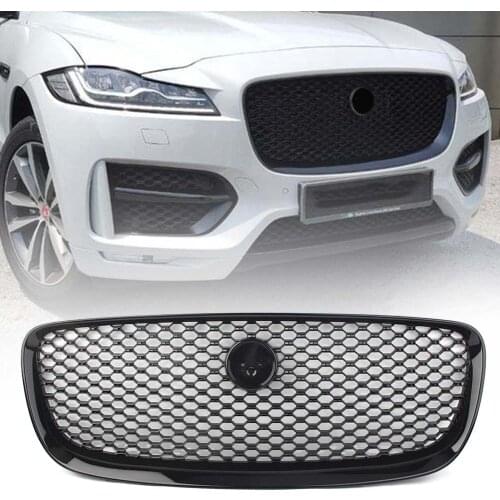 Car Front Upper Radiator Mesh Grill For Jaguar F-Pace 2016 2017 2018 2019 Gloss Black ABS Plastic