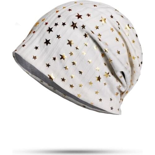 Five-Pointed Star Beanies Hats Women Colorful Spring And Autumn Bright Hat Ladies Beanie Soft Warm Cotton Hats Brilliant Cap