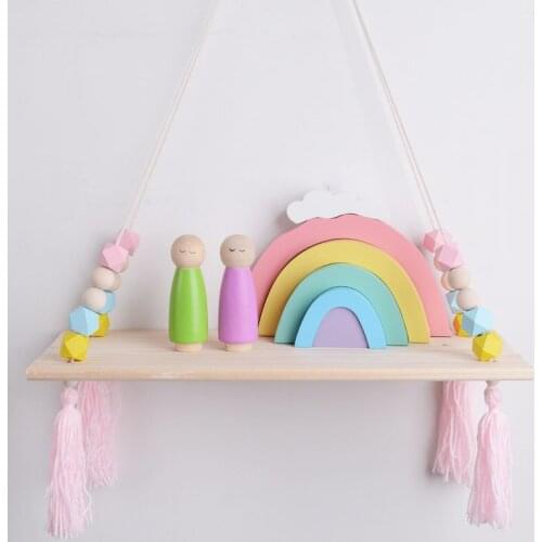 Nordic Childrens Room Wall Decoration Solid Wood Single Layer With Fringed Partition Wood Beads Hemp Rope Decoration Creative r