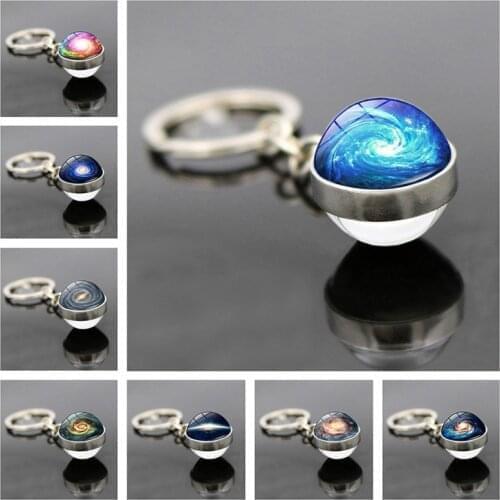 WG1pc Cosmic Space Vortex Time Gem&stone Keychain Keyring Double Sided Cabochon Glass Ball Key Chain For Women Bag Jewelry