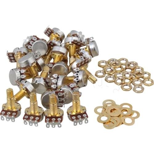 Yibuy Gold Electric Guitar Bass Audio Tone Pots Potentiometer B500K Coil Tap 18mm Long Shaft Pack of 25