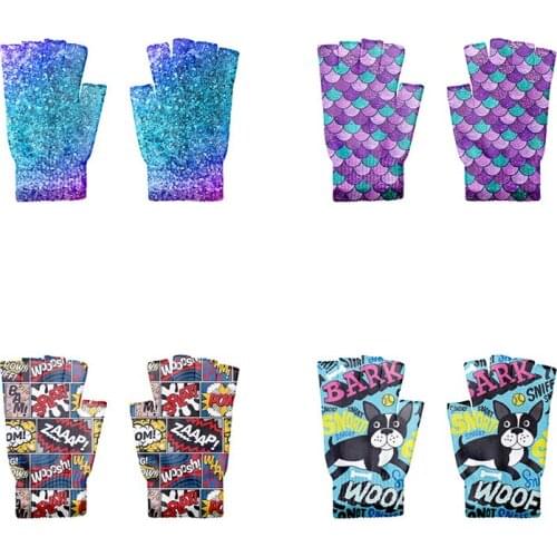 Funny Doodle Half Finger Gloves Unisex Fingerless Touch Screen Knitted Gloves Men Women Exposed Finger Mittens Glove Guantes