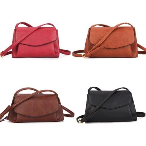 Retro Women Simple Soft PU Leather Messenger Bag Girls Pure Color Small Square Crossbody Shoulder Bag Dropship 22x12x7CM