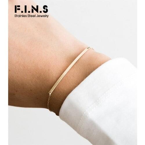 F.I.N.S Korean Style Women Thin Bar Bracelets Minimalist Stainless Steel Bracelets for Women Adjustable Friendship Bracelets