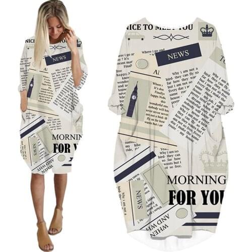 CLOOCL Retro Newspaper Dress 3D Print Streetwear Women Dresses Fashion Harajuku Long Sleeve Female Party Vintage Dress