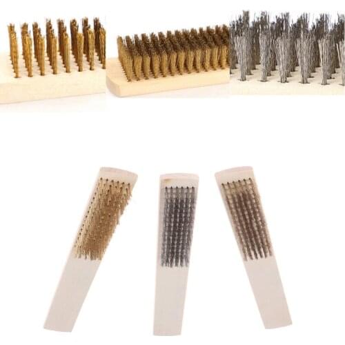 1PC Stainless Steel Wire Bristle Wood Handle Wire Brush 205mm Length