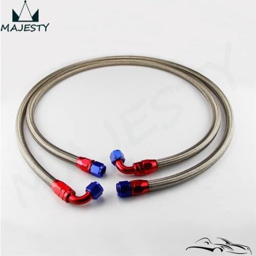 2Pcs 10AN Nylon Steel Braided Oil Cooler Filter Hose Oil Fuel Line 1.4m &1.6m Silver+ Fittings