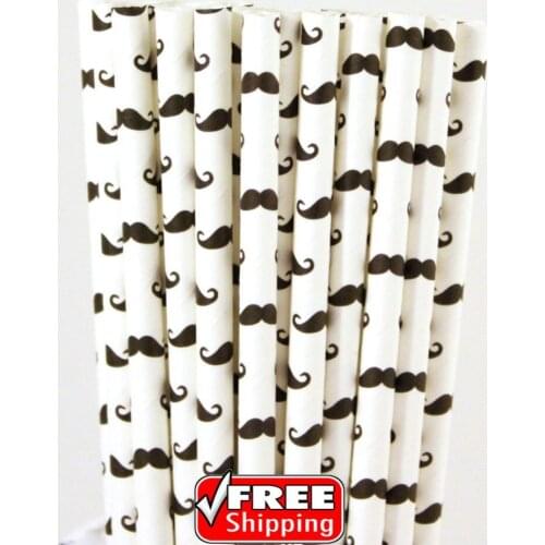 200pcs Black Mustache Paper Straws-Fun Little Man Drinking Paper Straws-Boy Birthday Party,Bachelor,Baby Shower Novelty Decor