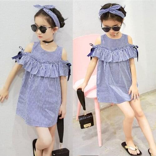 2020 New Fashion Toddler Infant Child Kids Baby Girls Toddler Kid Dress Princess Off Shoulder Party Striped Dress 1-5Y