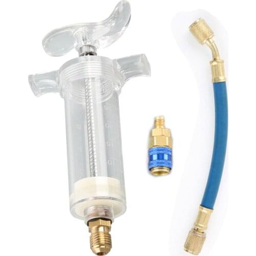 3Pcs/set 30ml Filler Oil Injector Tool With Low Side Quick Coupler Adapter 1/4 SAE R134a For Car Air Conditioning HVAC
