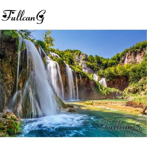 FULLCANG full square/round drill diy diamond painting "natural scenery waterfall" 5d rhinestone embroidery kits art decor FC190
