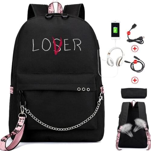 Lover Loser Large School Bags for Teenage Girls Usb Charging Backpack Women Book Bag Big High School Bag Youth Leisure College