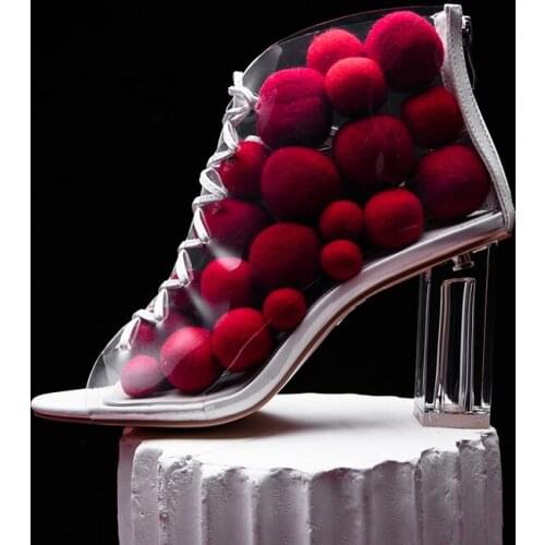 Dovereiss Fashion Womens Shoes Elegant sexy Party shoes PVC Cross tied Concise Peep toe cool boots Chunky heels Sandals 43