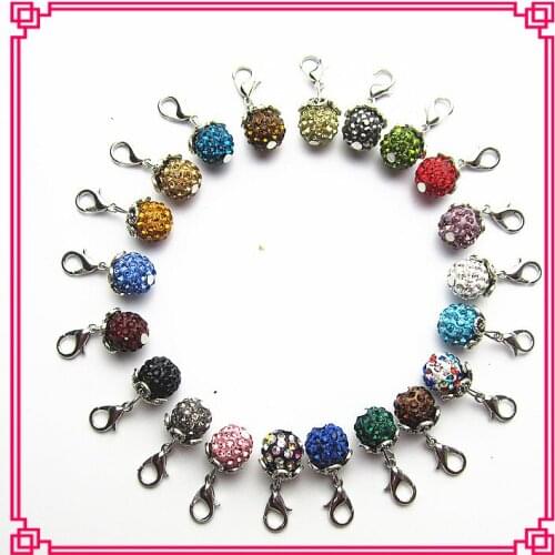 Hot selling mix 21 color crystal globe dangle charms with lobster clasp fit glass pendant floating lockets necklace