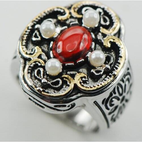 Garnet Wtite Pearl 925 Sterling Silver Ring Size 6 7 8 9 10 F992