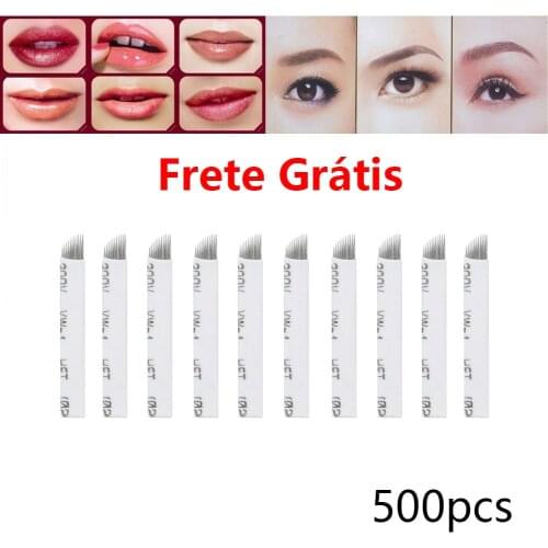 500pcs Eyebrow Tattoo Microblading Permanent Makeup Sterile Needle U shape Tebori Blade 7 9 12 14 16 18 pins