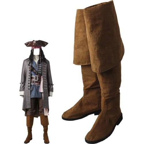 Captain Jack Long Boots Movie Dead Men Tell No Tales Cosplay Costume Fancy Halloween Carnival Shoes Accessories