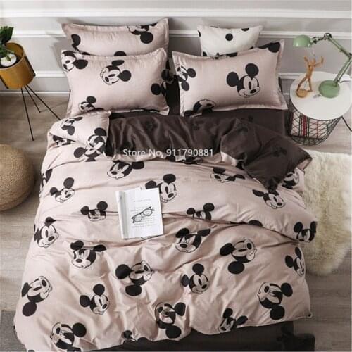 Cartoon Disney Mickey Minnie Mouse Polyester Bedding Set Adult Twin Queen King White Black Decorative Duvet Cover Bed Sheet gift