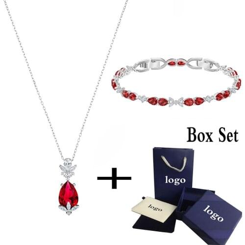 2020 Fashion New Exquisite Gorgeous LOUISON Red Crystal Necklace Jewelry Set To Send His Girlfriend Birthday Proposal Best Gift
