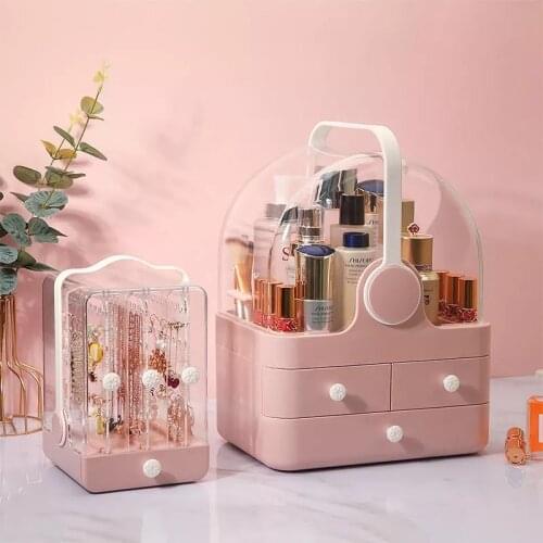 Cosmetic Storage Box Makeup Organizer Jewelry Storage Box Lipstick Holder Earring Necklace Drawer Transparent Desktop Shelf
